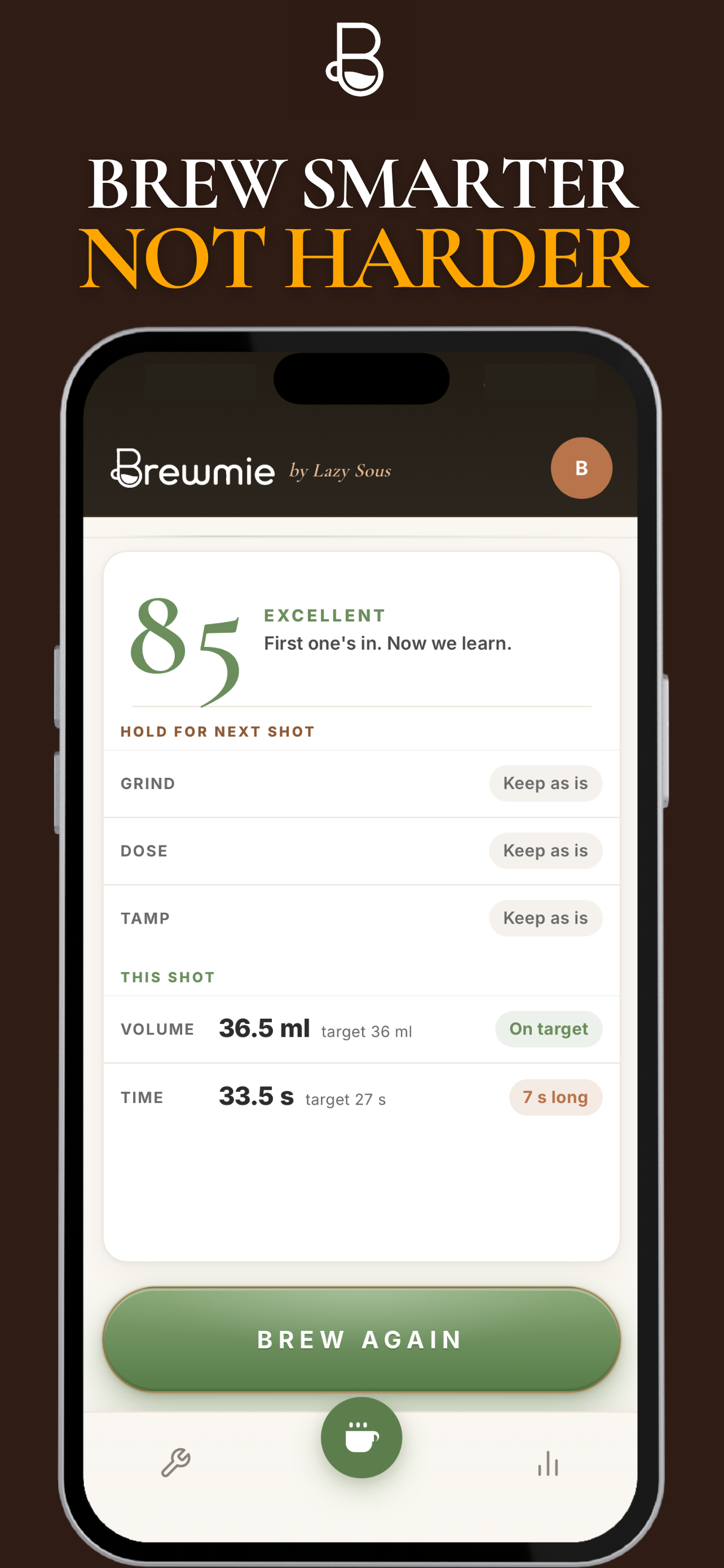 Brewmie coach card: stop guessing at the grinder
