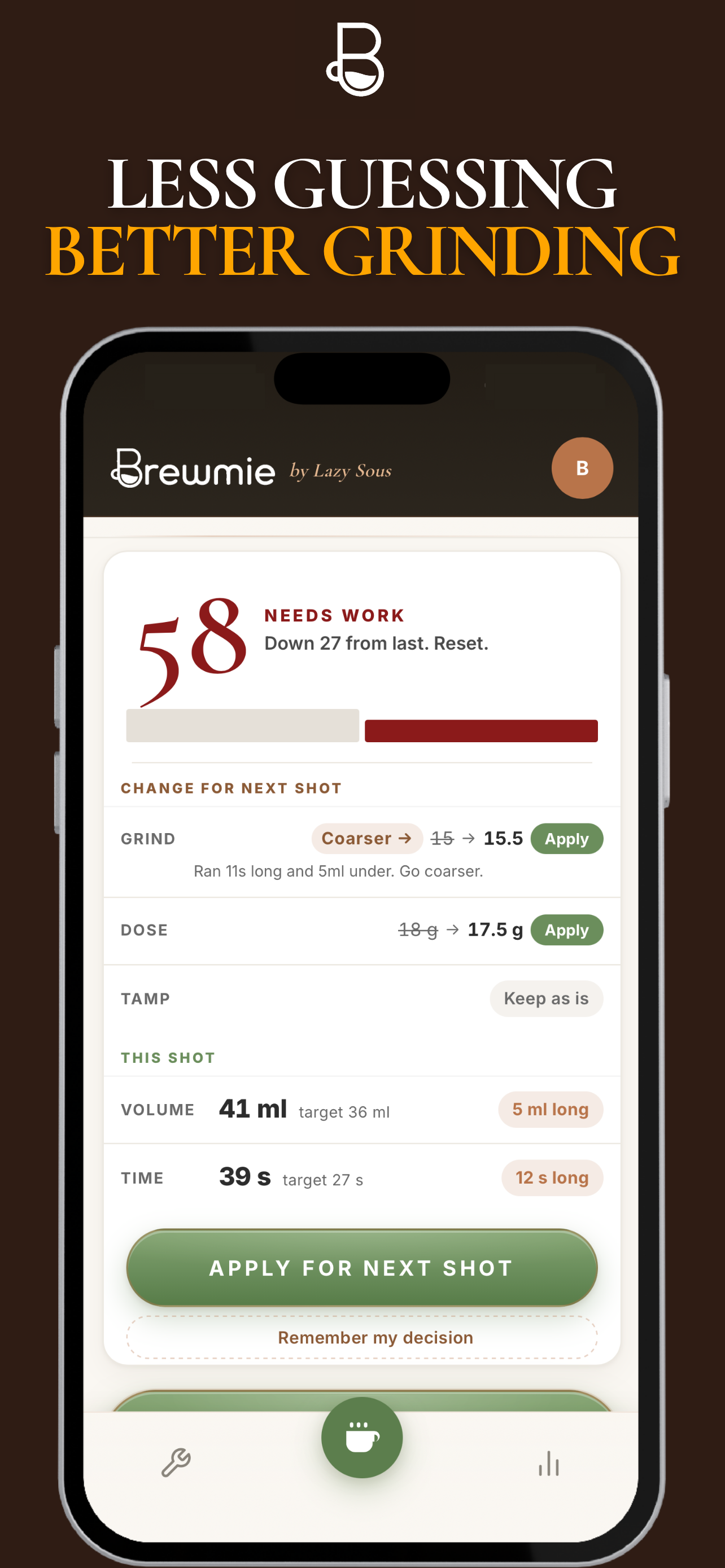 Brewmie tasting feedback: crema della crema